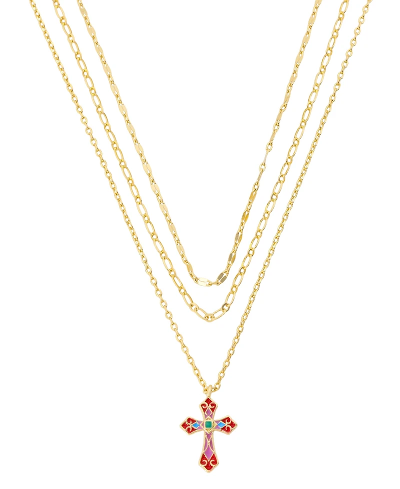 Unwritten Gold-Tone Plated Enamel Cross Pendant Trio Necklace Set