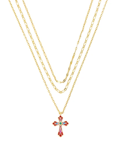 Unwritten Gold-Tone Plated Enamel Cross Pendant Trio Necklace Set