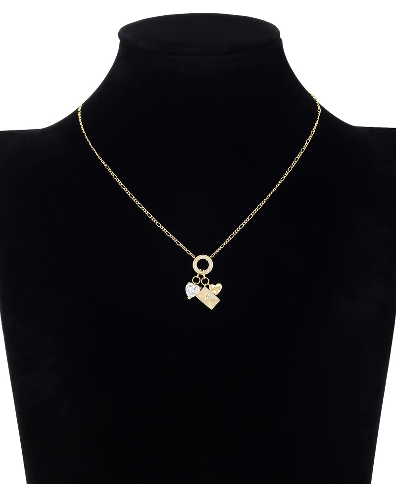 Unwritten Cubic Zirconia Gold-Tone Plated Cluster Charm Necklace