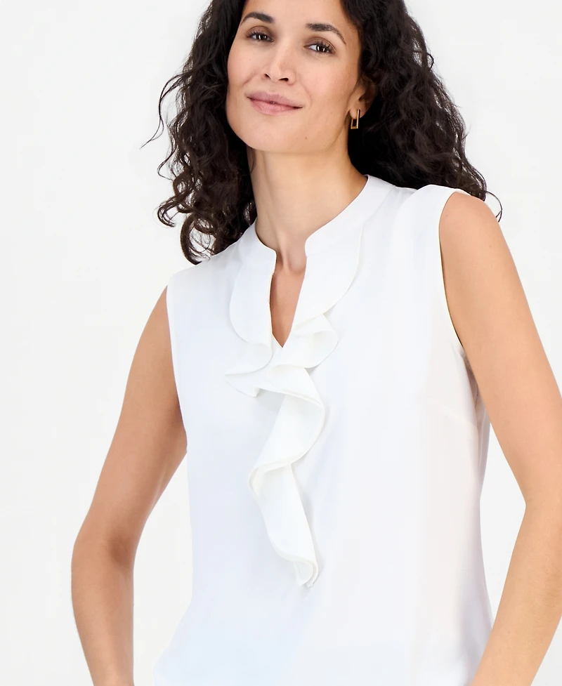 Kasper Women's Ruffled Split-Neck Sleeveless Blouse