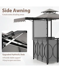 Sugift Outdoor Grill Gazebo with Double-Tier Canopy and 2 Bar Chairs