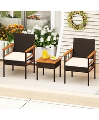 Outdoor Wicker Bistro Set 3 Piece with Acacia Tabletop