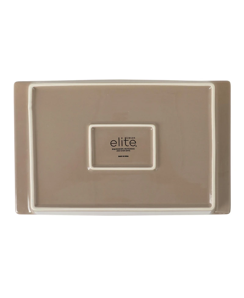 Gibson Home Elite 2.75-Quart 13.5" x 8.5" Stoneware Baking Dish with Acacia Wood Lid – Taupe Rectangular Oven Safe Baker