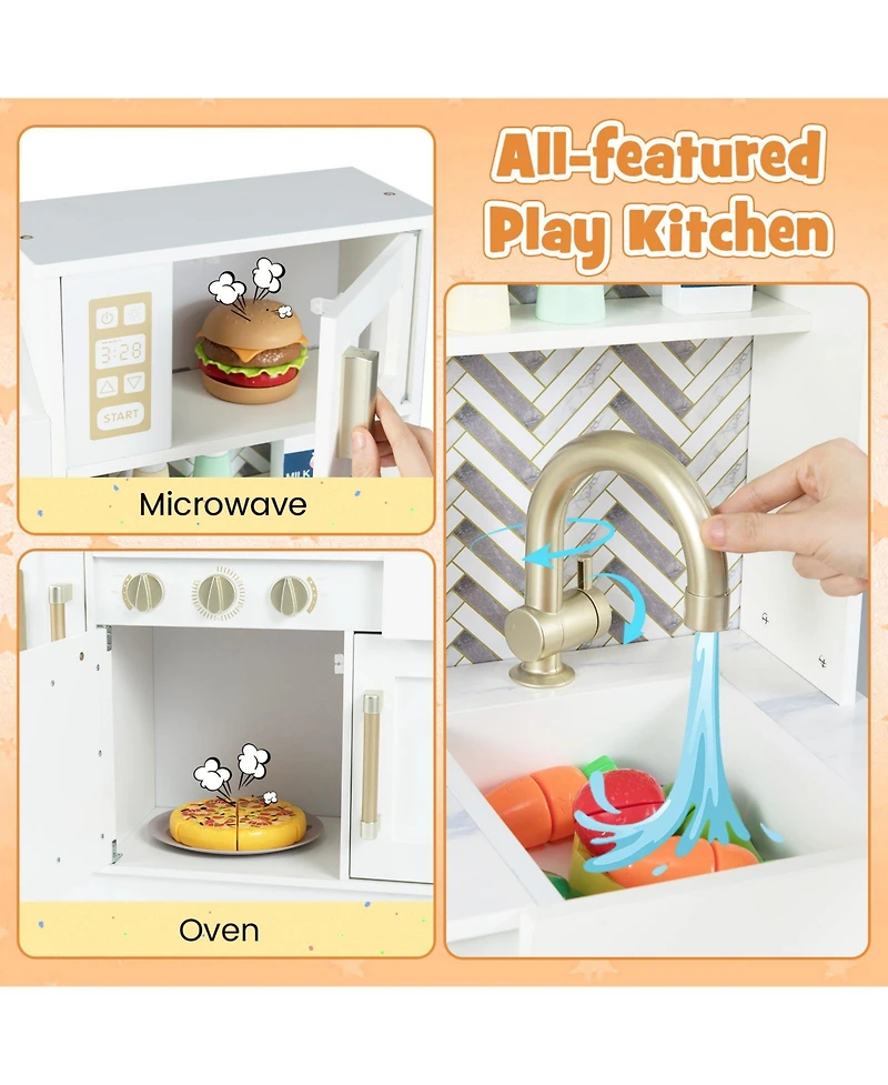 Gymax Kids Play Kitchen w/ Stoves Faucet Sink Clock Coffee Machine Range Hood