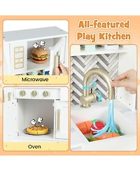 Gymax Kids Play Kitchen w/ Stoves Faucet Sink Clock Coffee Machine Range Hood