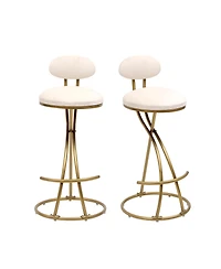 flynama Set of 2 Modern Velvet Round Bar Stools S-Shape Frame