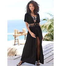 Lascana Women's Crochet Trim Cover up Beach Dress
