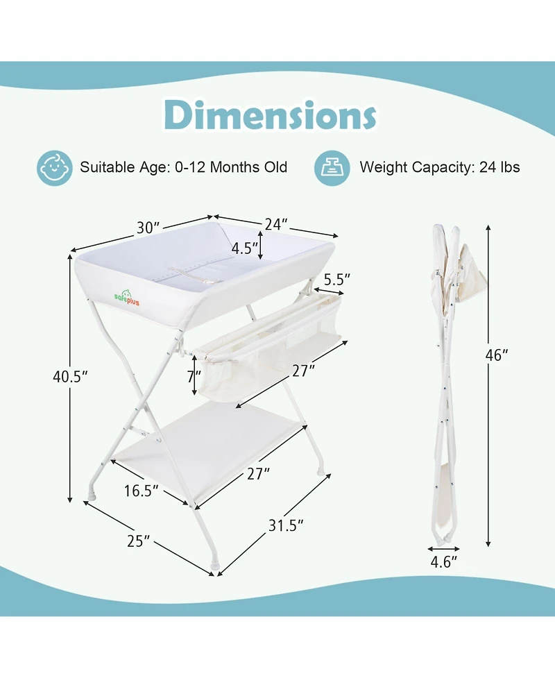 Costway Baby Changing Table Folding Diaper Station Organizer with Storage