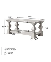 Homsee Solid Wood Coffee Table - 46.1"x22.4"x19.1" Modern Living Room Center Rustic Wood End Table Storage Ottoman