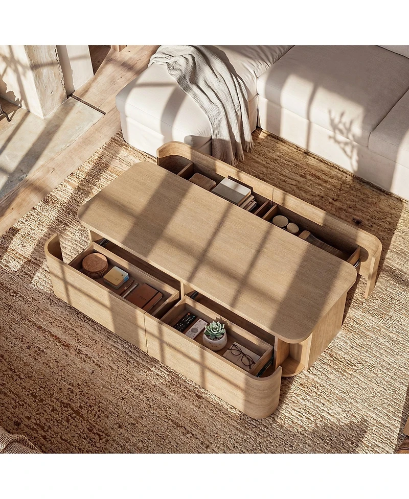 Homsee Wooden 4-Drawer Coffee Table - 55.1"x23.6"x17.3" Modern Storage Center Living Room Organizer Low Profile Accent Table