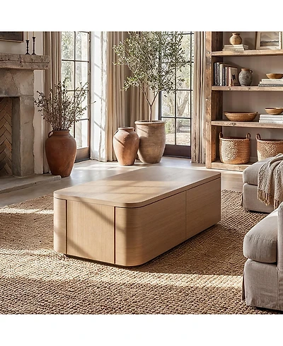 Homsee Wooden 4-Drawer Coffee Table - 55.1"x23.6"x17.3" Modern Storage Center Living Room Organizer Low Profile Accent Table