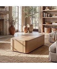 Homsee Wooden 4-Drawer Coffee Table - 55.1"x23.6"x17.3" Modern Storage Center Living Room Organizer Low Profile Accent Table