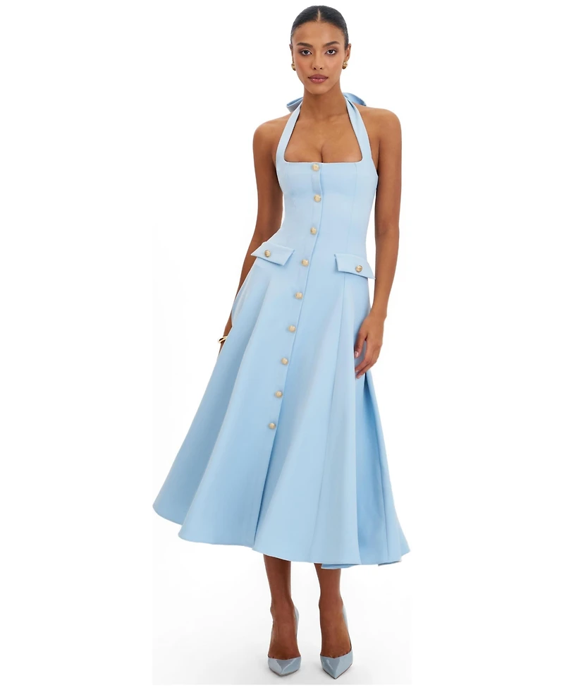 Miss Circle Women's Gillian Mist Blue Halter A-Line Midi Dress