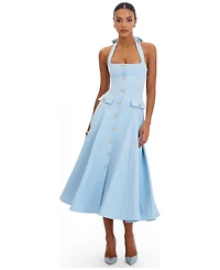 Miss Circle Women's Gillian Mist Blue Halter A-Line Midi Dress