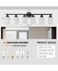 Busdays 39 Inch Black Iron Frame Modern 6 Light Vanity Light Frosted White Glass Wall Sconce for Bathroom Bedroom Dressing Room No Bulbs
