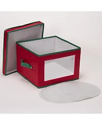 Household Essentials Dinner Plate Storage Box, Windowed Panel and Handles