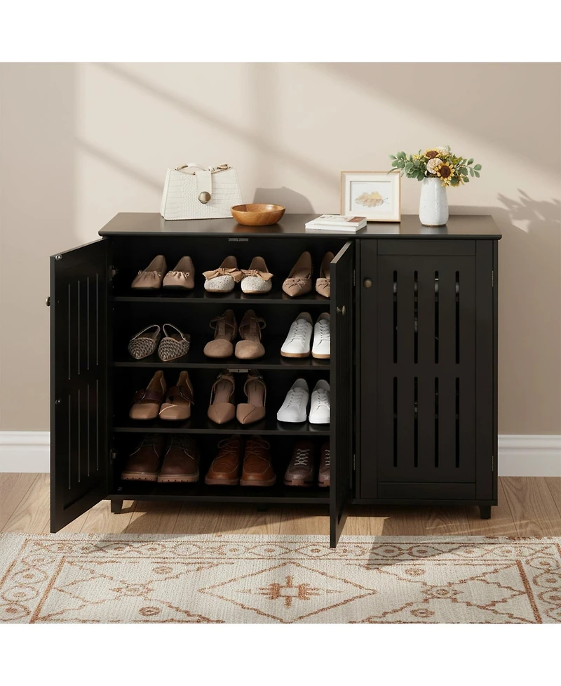 Yigii Shoe Cabinet 3 Doors 4 Tier Adjustable Shelves Freestanding Storage Entryway Bathroom Living Room