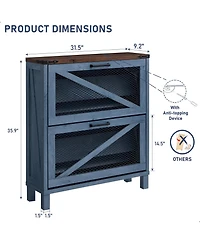 Yigii Farmhouse Shoe Cabinet 2 Flip Drawers Mesh Doors Adjustable Shelves Wooden Organizer for Entryway