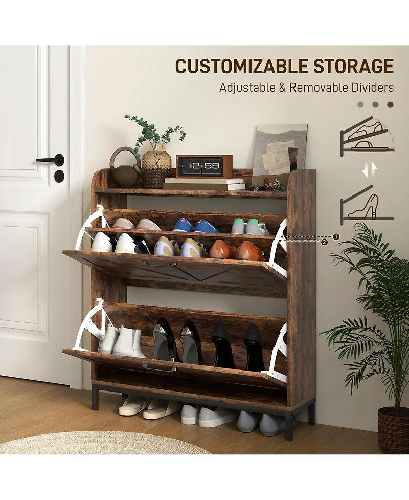 Homcom Narrow Shoe Cabinet, Farmhouse Shoe Storage Cabinet