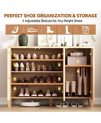Yigii Fluted 3 Door Narrow Wooden Entryway Shoe Cabinet Storage