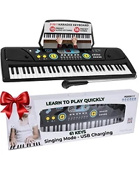 Pyle 61-Key Portable Karaoke Piano Keyboard with Microphone & Rechargeable Battery