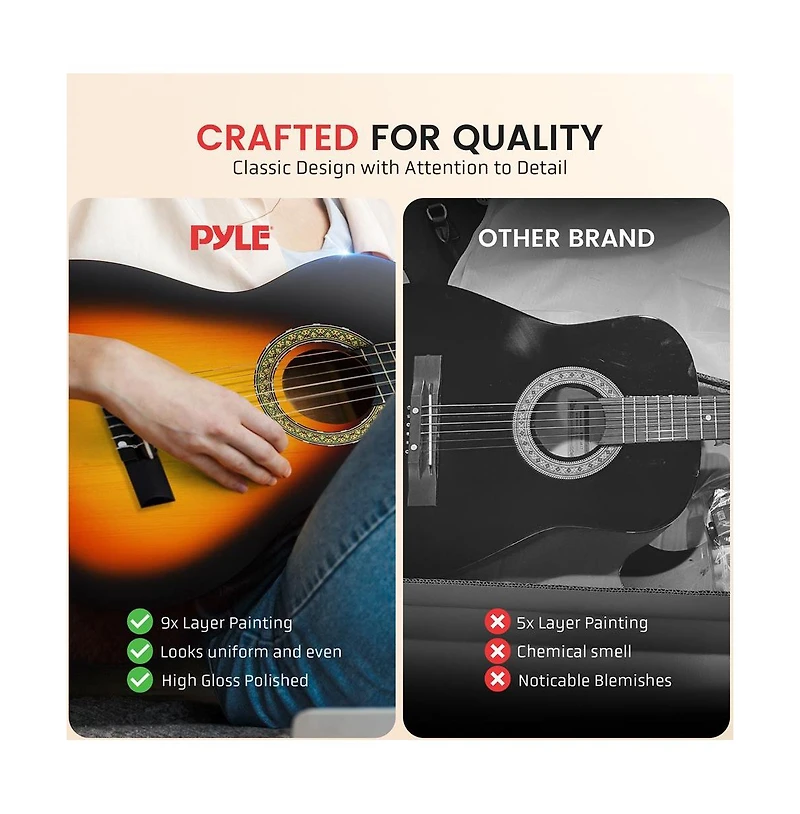 Pyle 34" 6-String Classic Guitar with Digital Tuner and Accessory Kit