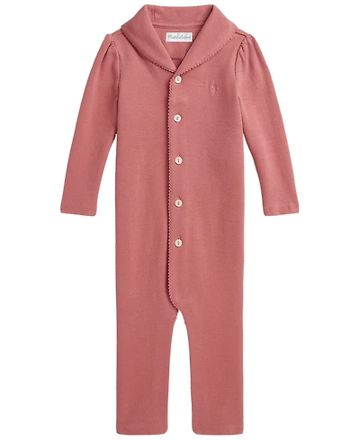 Polo Ralph Lauren Baby Girls' Estate Rib Shawl Collar Coverall