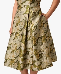Adrianna Papell Plus Floral Jacquard Boat Neck Midi Dress