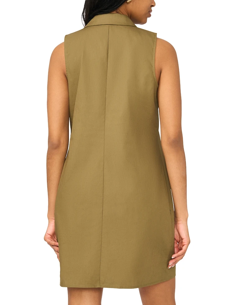 Msk Petite Sleeveless Collared Front Flap Pocket Shift Dress