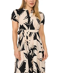 Msk Petite Split Neck Belted Tiered Maxi Dress
