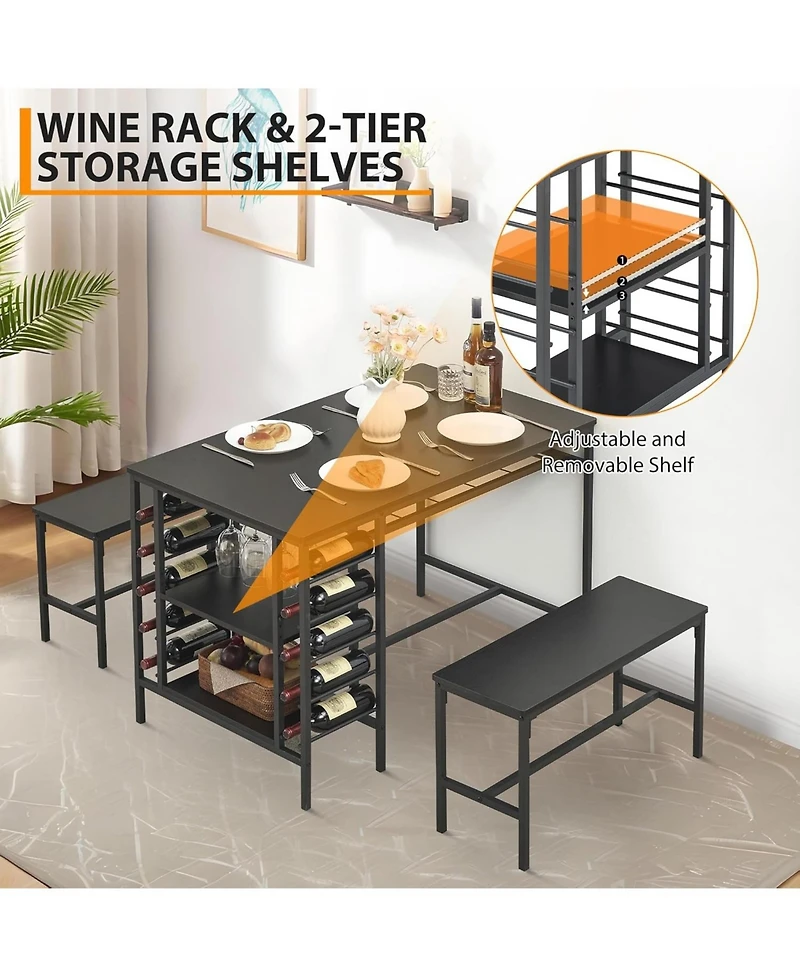 gaomon 3-Piece Dining Set for 4, Table with 2 Benches
