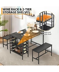 gaomon 3-Piece Dining Set for 4, Table with 2 Benches