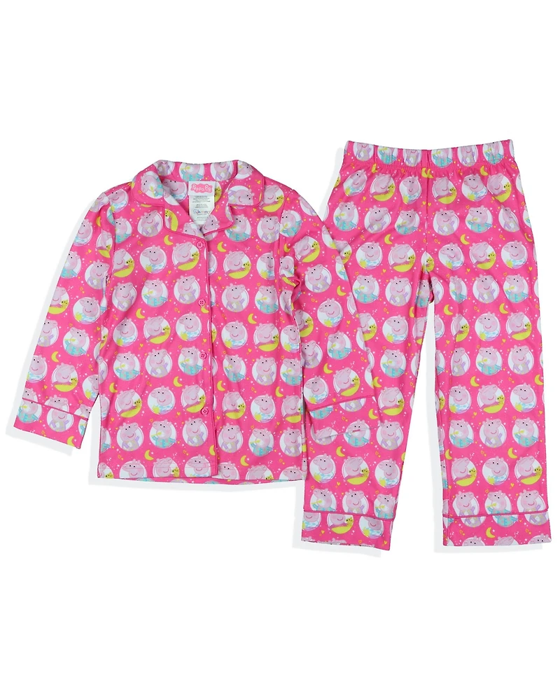 Peppa Pig Toddler Girls Pajamas Time For Bed 2PC Long-Sleeve Coat Front Pajama Pant Set