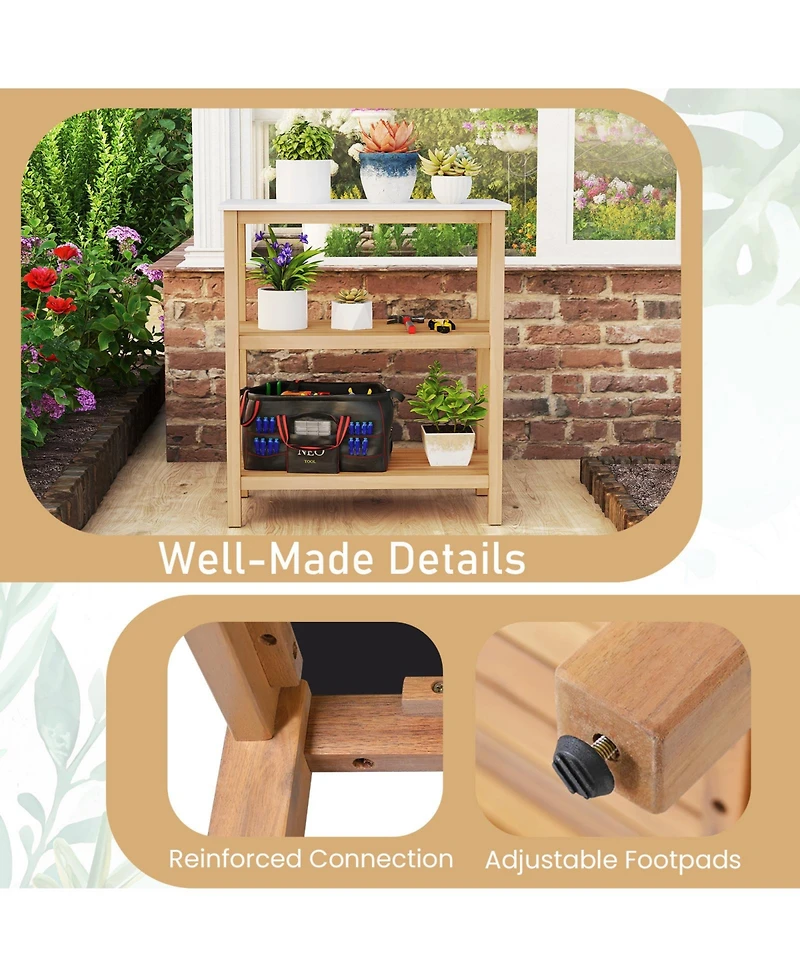 Sugift 3-Tier Garden Potting Bench Table with Marble-Like Countertop