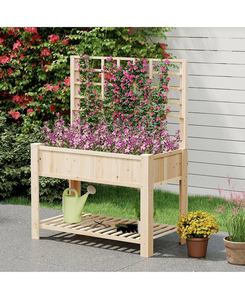 Sugift Raised Garden Bed With Trellis Wooden Elevated Planter Box With Legs