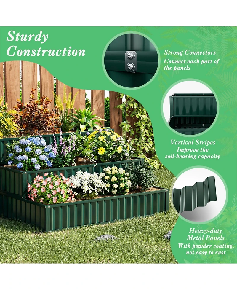 Sugift Heavy-Duty Metal Outdoor 3-Tier Raised Garden Bed Planter Box