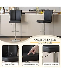 Rainsken Adjustable Bar Stools Set of 2, Swivel Pu Leather Chair with Back, Armless Upholstered Barstools, for Dining Room, Kitchen Island