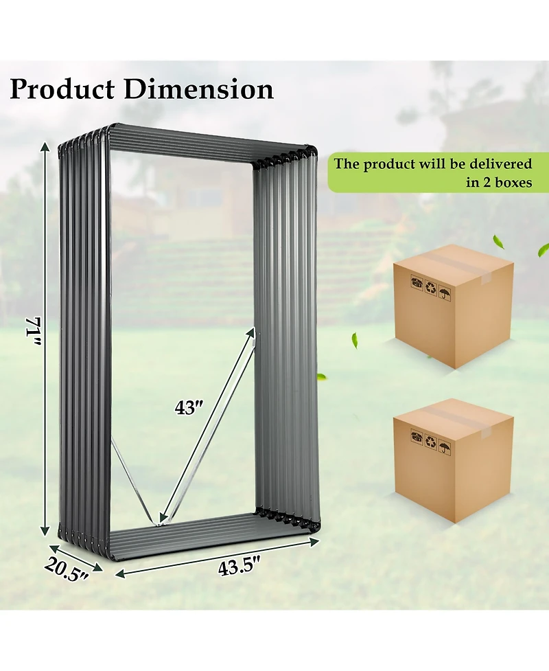 Costway 2 Pieces Galvanized Raised Garden Bed Outdoor Planter Box Firewood Rack Log Holder