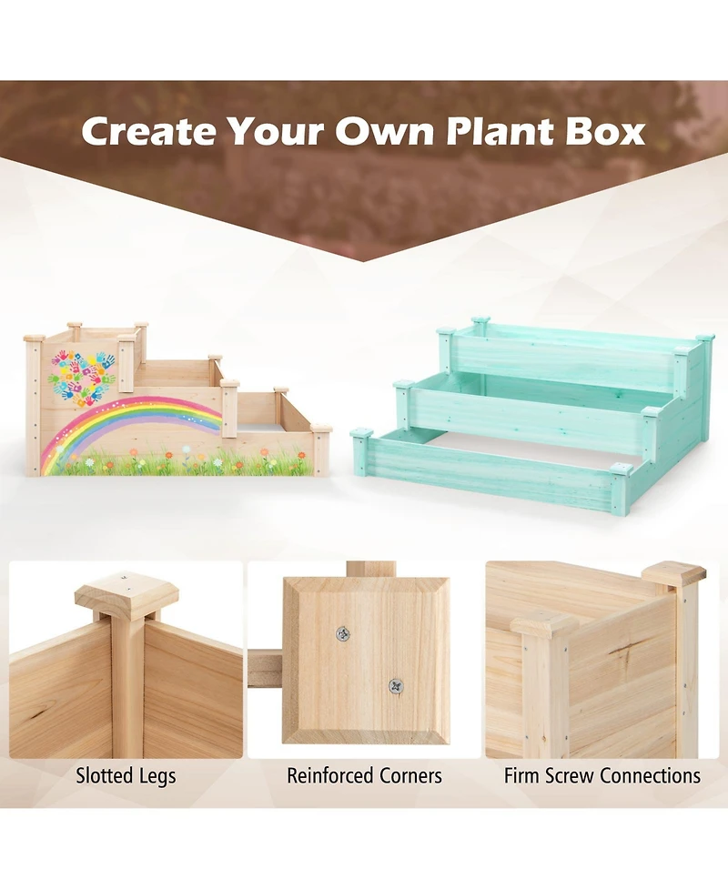 Sugift 3-Tier Wooden Raised Garden Bed for Backyard Patio Gardening
