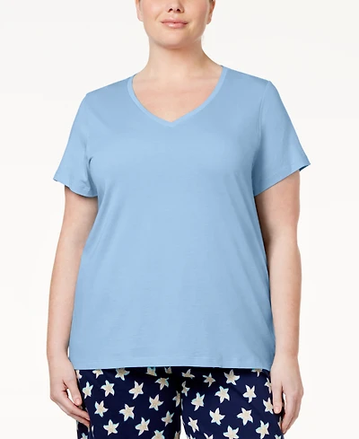 Hue Womens Plus Sleepwell Solid S/S V-Neck T-Shirt with Temperature Regulating Technology