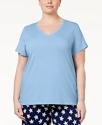 Hue Womens Plus Sleepwell Solid S/S V-Neck T-Shirt with Temperature Regulating Technology