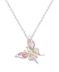 Macy's Pink Pearl Butterfly Pendant Necklace in Sterling Silver
