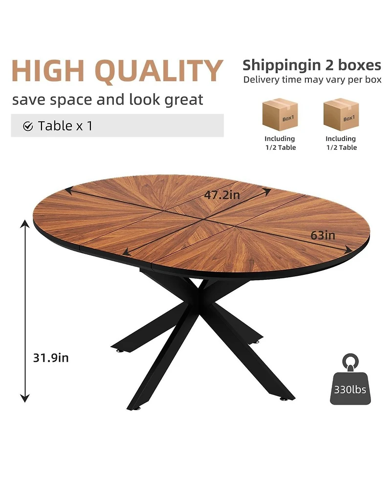 Streamdale Furniture Extendable Round Dining Table, Solid Wood and Metal