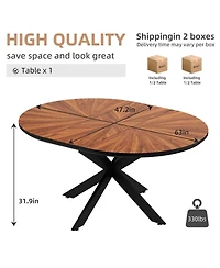 Streamdale Furniture Extendable Round Dining Table, Solid Wood and Metal