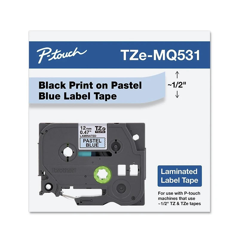 Brother P-Touch TzEMQ531 0.47 Inch x 26.2 Foot TZ Standard Adhesive Laminated Labeling Tape