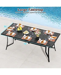 Costway 9 Piece Outdoor Dining Set, 76" Rectangular Patio Table with Umbrella Hole for Balcony