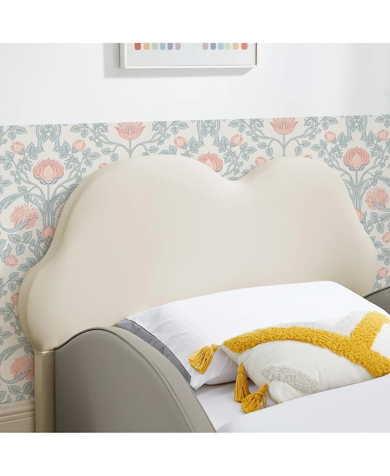 Streamdale Furniture Twin Size Cute Cloud Pu Leather Kids Bed with Guardrails and Storage