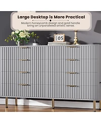 gaomon 8 Drawer Fluted Wood Dresser with Gold Legs, Wide Storage for Bedroom