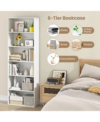 Gymax 6 Tier Bookshelf 70 Inch Tall Wooden Freestanding Storage Organizer with Open Shelves