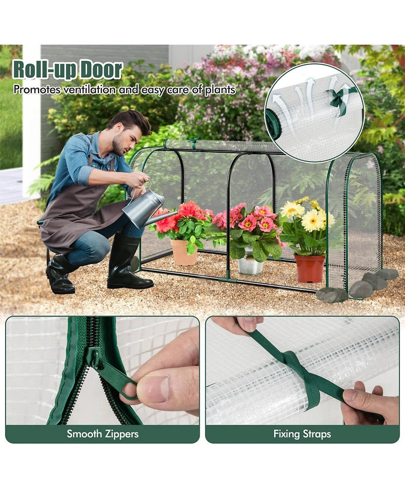 Sugift Mini Tunnel Greenhouse with Roll-up Zipper Door